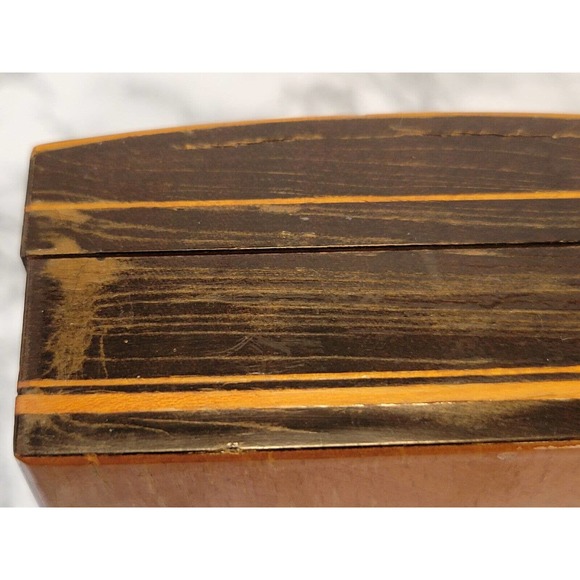 Lacquered Wood Box Marketry Inlaid Domed Hinged Handmade Jewelry Cigarette Box - Picture 10 of 10